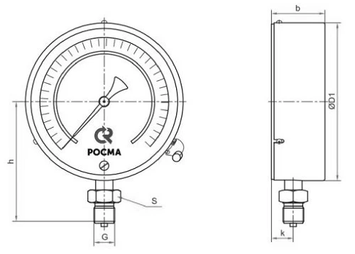 Мановакуумметр Росма ТМВ-610РМТИ.00 (-1-0.6 кгс/см2) М20х1.5 0.6 общетехнический 150 мм, манометр точных измерений, радиальное присоединение,-1-0.6 кгс/см2, резьба М20х1.5, класс точности 0.6