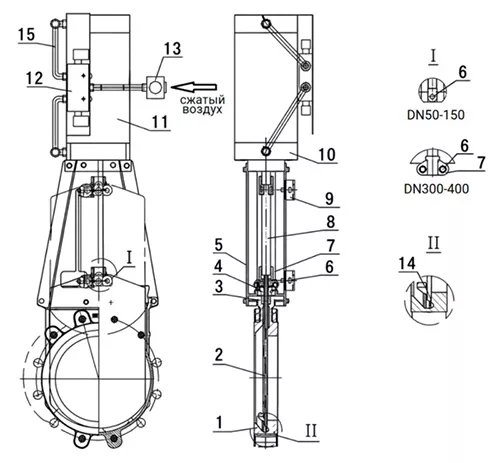 Задвижка шиберная Ду400 Ру10 WENZ односторонняя, межфланцевая, шток - выдвижной, корпус - сталь WCB, шибер - нержавеющая сталь 304, уплотнение - металл, с пневмоприводом (GVKR3431M-1W-Fb-2P) Задвижка шиберная Ду400 Ру10 WENZ односторонняя, межфланцевая, шток - выдвижной, корпус - сталь WCB, шибер - нержавеющая сталь 304, уплотнение - металл, с пневмоприводом (GVKR3431M-1W-Fb-2P)
