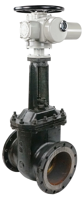 Задвижка параллельная 30ч906бр ЛМЗ Ду150 Ру16 фланцевая, клин - двухдисковый, шпиндель - выдвижной, корпус - чугун, уплотнение - металл, с электроприводом MT-N-020EM-О1-380VAC-У1