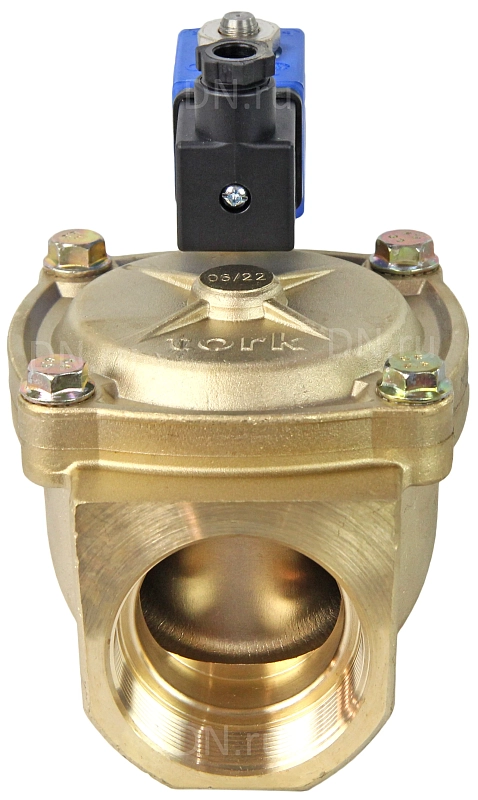 Клапан электромагнитный соленоидный двухходовой отсечной Tork S1010 1 1/2″ Ду40 Ру12 пилотного действия, нормально-закрытый (НЗ), корпус - латунь, уплотнение - NBR, катушка 220B